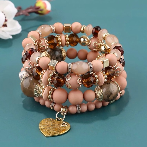 Heart Charm Crystal beaded bracelet stack - Picture 2 of 2